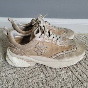 Tory burch T Monogram Good Luck Trainer | Size 7 | Tan (250)